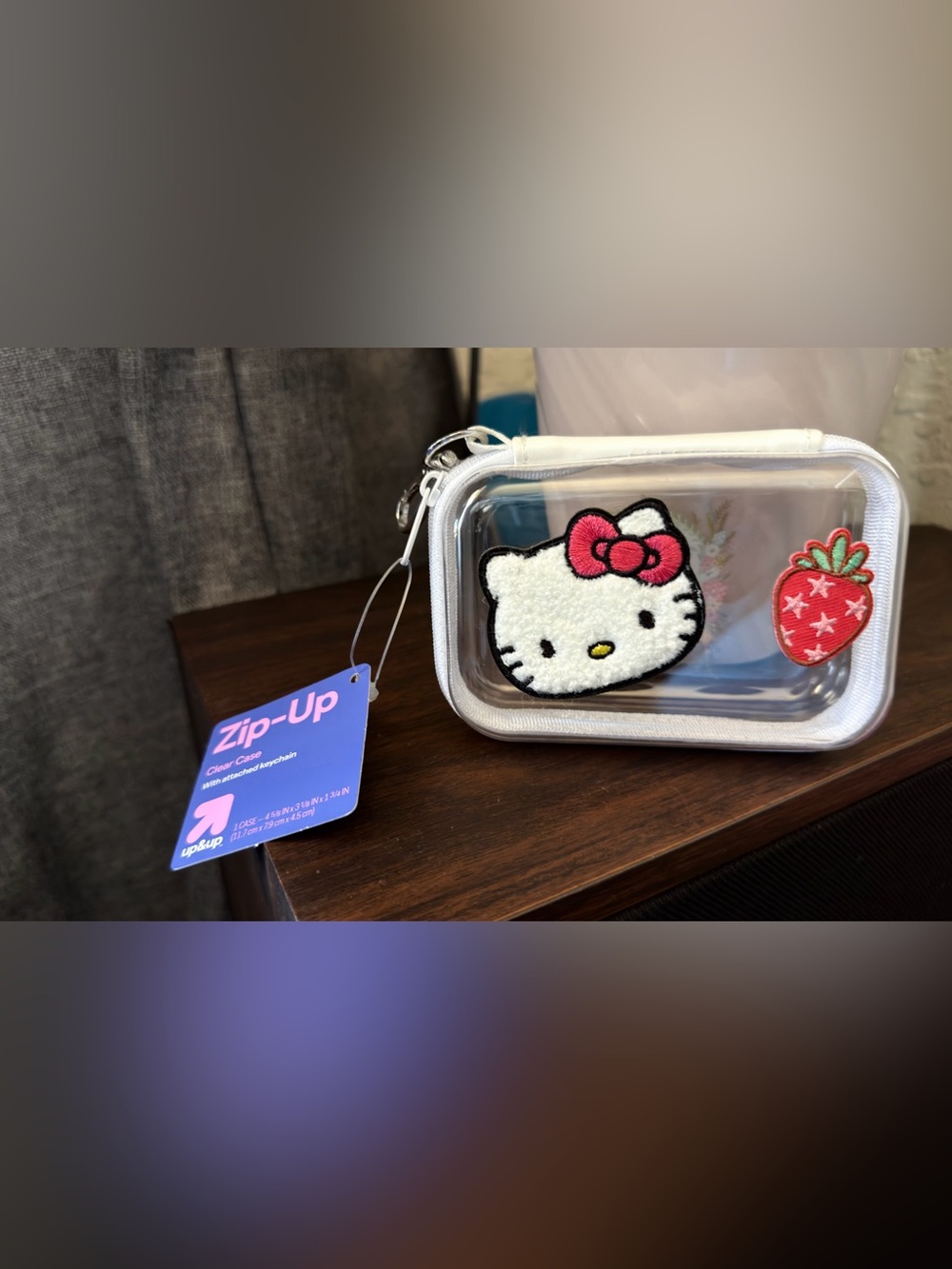 Hello Kitty Clear Cosmetic Pouch with Red Bow and Strawberry Accent - White Trim